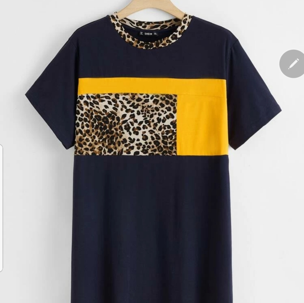 Plus Leopard Panel Colorblock Tee Dress